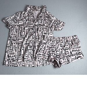 Victoria Secret PJ Set Short Sleeve Shorts LOVE Logo Pink/Black Small Super Soft